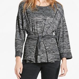 SELF TYING FRONT MARLED 3/4 SLEEVE KNIT TOP